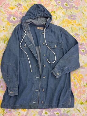 Vintage Marsh Landing Denim Hooded Utility Jacket Cotton Blue Size M